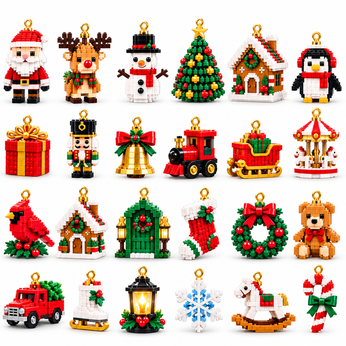 ⏳ Último día para ahorrar un 49 % – 🎄 Calendario de Adviento con mini adornos navideños | 24 sets de construcción festivos y únicos con colgadores; perfectos para decorar árboles de Navidad, coronas y otros adornos festivos 🧱