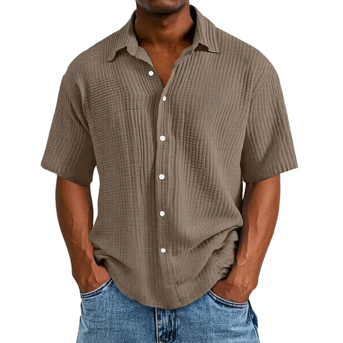 🔥Ofertas especiales de año nuevo 2026: camisa de manga corta informal, holgada y cómoda con textura para hombre