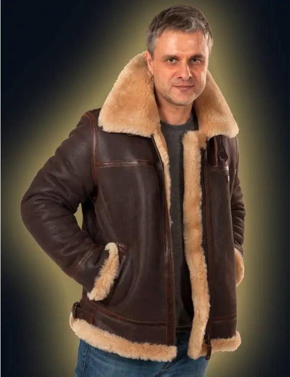 🔥Ofertas de Año Nuevo 2026 - ¡Último día de descuento! Chaqueta bomber de piel de oveja B-3
