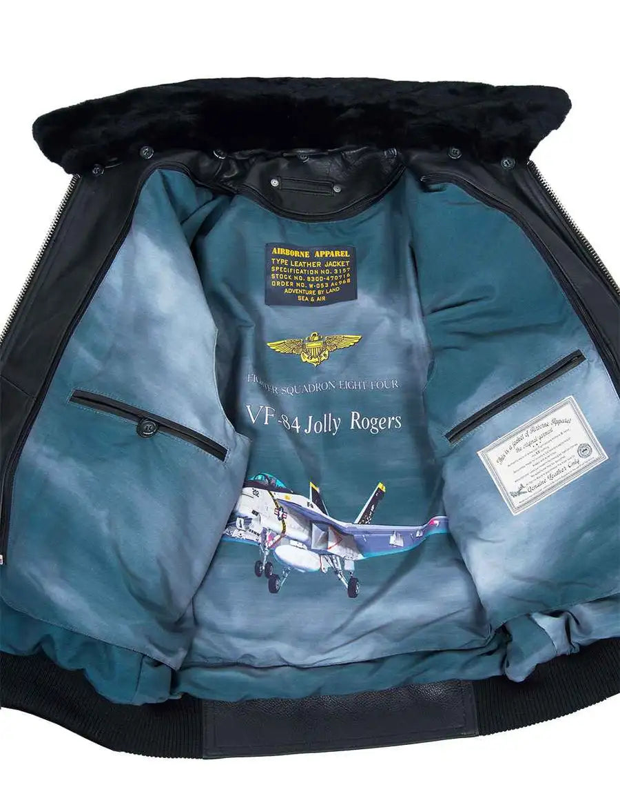 🔥Ofertas de Año Nuevo 2026 - NUEVA LLEGADA: CHAQUETA DE CUERO DE VUELO TOP GUN JOLLY ROGERS NEGRA