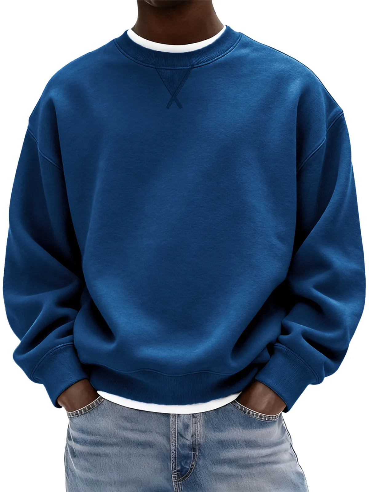 Sudadera de hombre confeccionada en algodón grueso con patrón de punto de cruz y cuello redondo