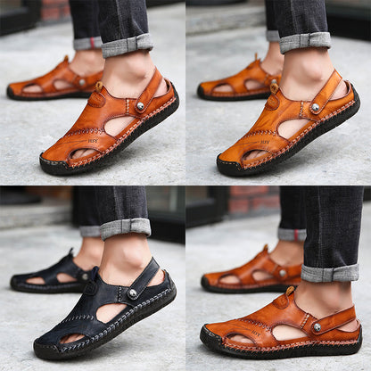 🔥VENTA FINAL🎁--60% DE DESCUENTO 🎉 Sandalias de cuero casuales, transpirables y hechas a mano para hombre