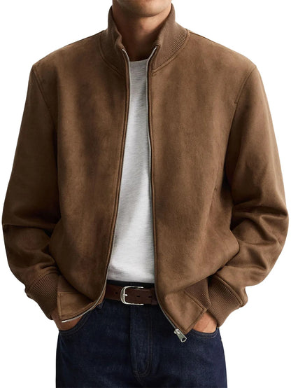 Chaqueta de ante para hombre con cuello alto y cremallera
