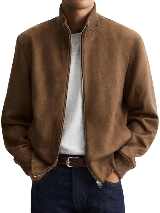 Chaqueta de ante para hombre con cuello alto y cremallera