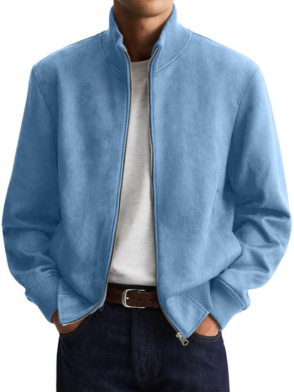 Chaqueta de ante para hombre con cuello alto y cremallera