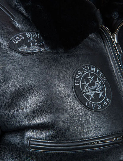 🔥Ofertas de Año Nuevo 2026 - NUEVA LLEGADA: CHAQUETA DE CUERO DE VUELO TOP GUN JOLLY ROGERS NEGRA