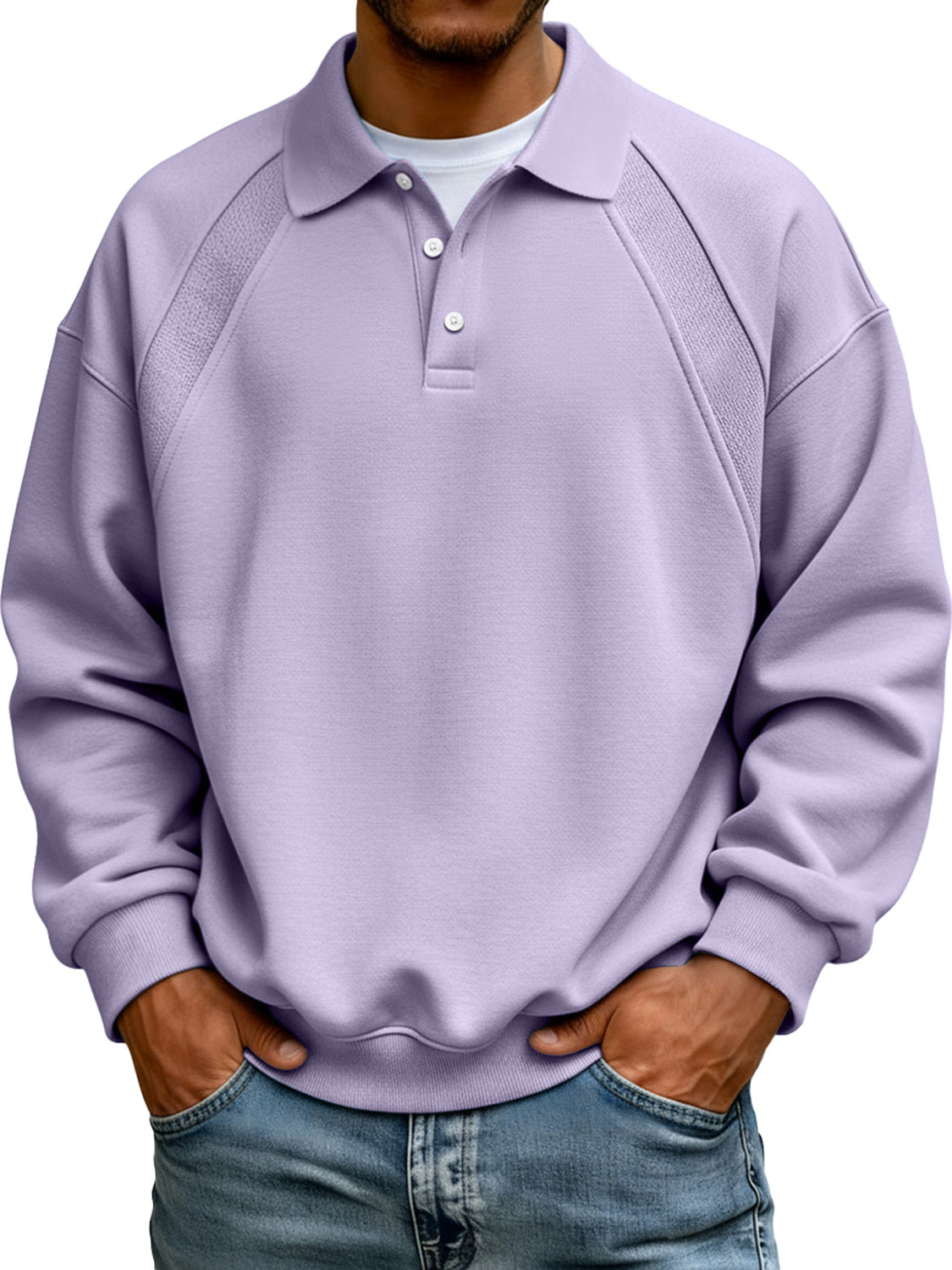 ✨¡El más vendido! ❄️Sudadera tipo polo para hombre, de manga larga, con solapa, botones y diseño sencillo de patchwork