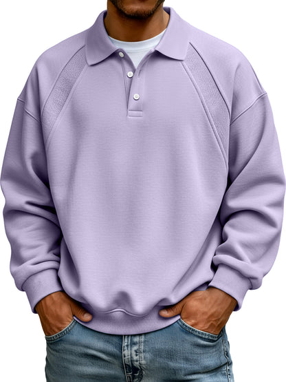 ✨¡El más vendido! ❄️Sudadera tipo polo para hombre, de manga larga, con solapa, botones y diseño sencillo de patchwork