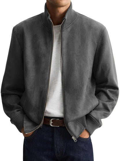 Chaqueta de ante para hombre con cuello alto y cremallera
