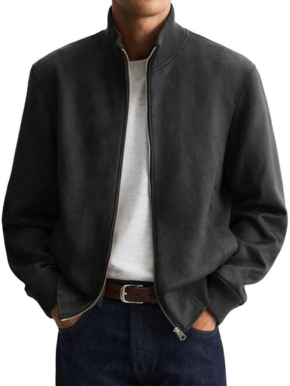 Chaqueta de ante para hombre con cuello alto y cremallera