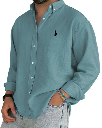 Camisa de hombre de lino y algodón con tapeta de botones