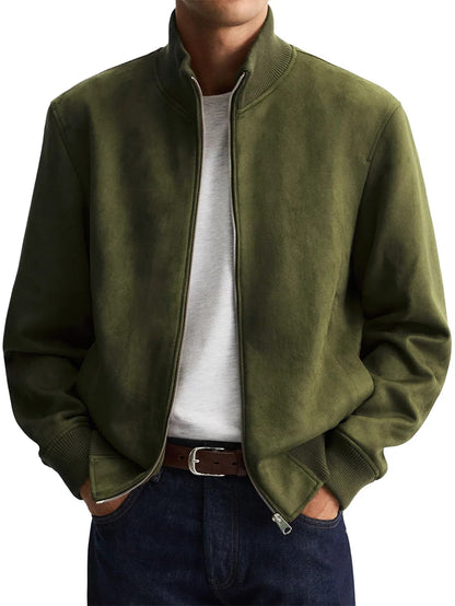 Chaqueta de ante para hombre con cuello alto y cremallera