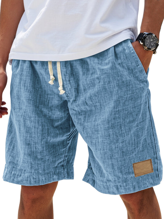Pantalones cortos casuales de lino transpirables con logotipo bordado para hombre
