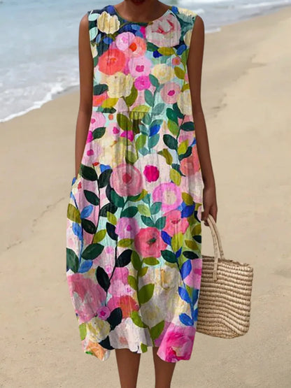Vestido casual sin mangas para mujer en algodón con estampado