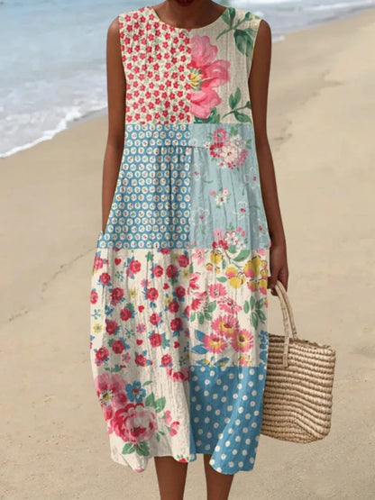 Vestido casual sin mangas para mujer en algodón con estampado