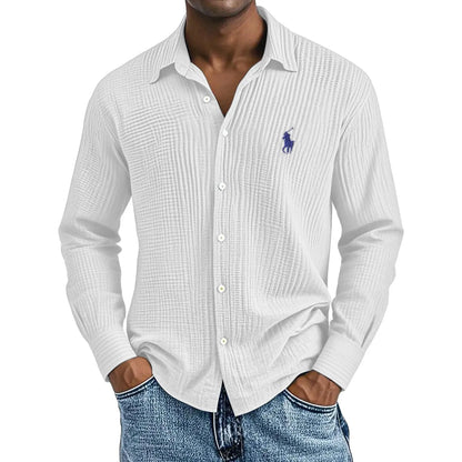 🔥🔥Ofertas especiales de año nuevo 2026: Camisas largas de algodón texturizado, informales, holgadas y cómodas para hombre