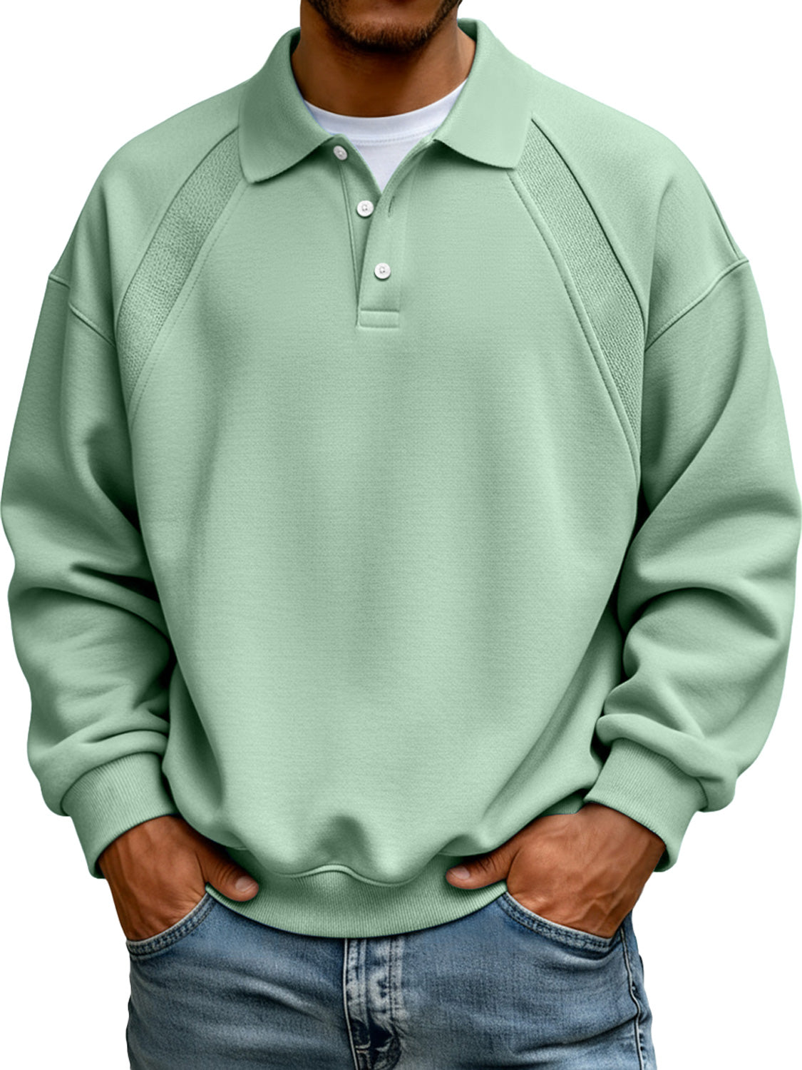 ✨¡El más vendido! ❄️Sudadera tipo polo para hombre, de manga larga, con solapa, botones y diseño sencillo de patchwork