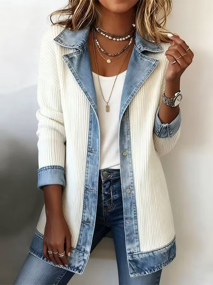 【🎉Oferta por tiempo limitado: 49% de descuento】Elegante cárdigan en una mezcla de tela vaquera y punto