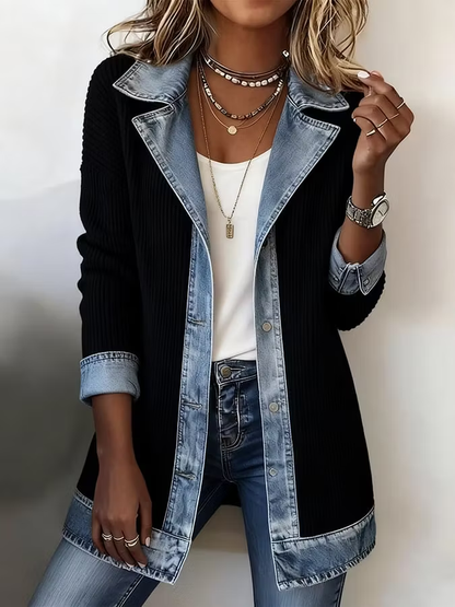 【🎉Oferta por tiempo limitado: 49% de descuento】Elegante cárdigan en una mezcla de tela vaquera y punto