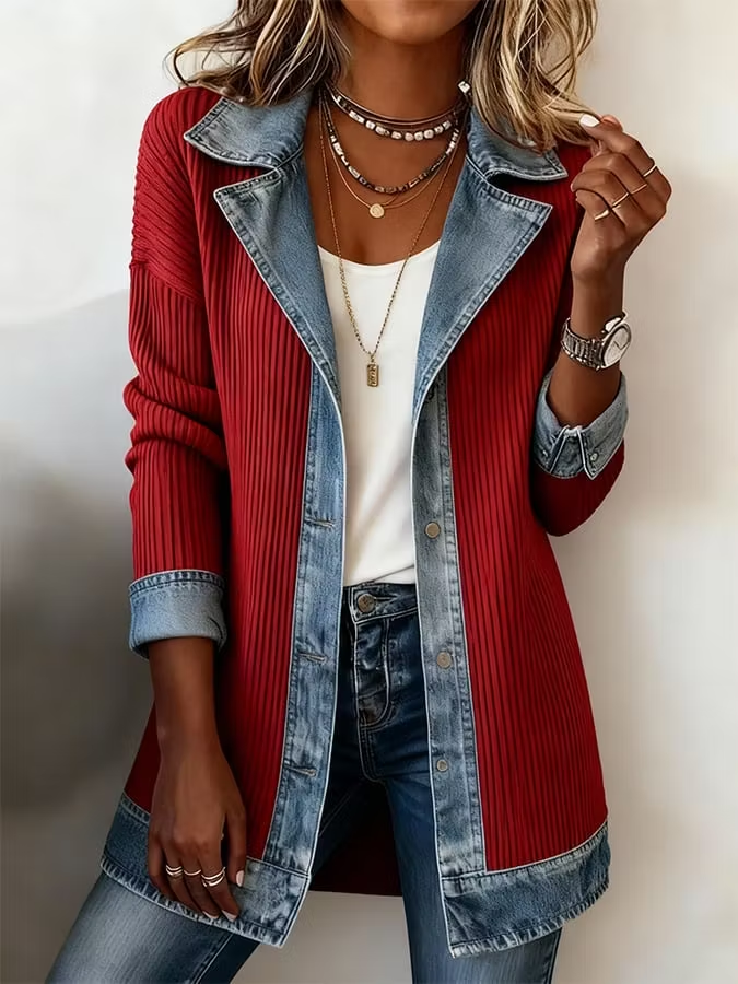 【🎉Oferta por tiempo limitado: 49% de descuento】Elegante cárdigan en una mezcla de tela vaquera y punto