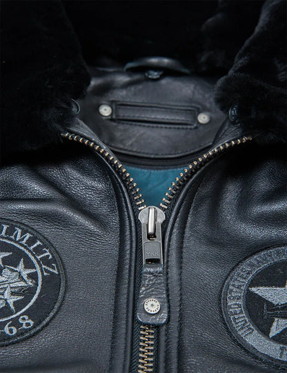 🔥Ofertas de Año Nuevo 2026 - NUEVA LLEGADA: CHAQUETA DE CUERO DE VUELO TOP GUN JOLLY ROGERS NEGRA