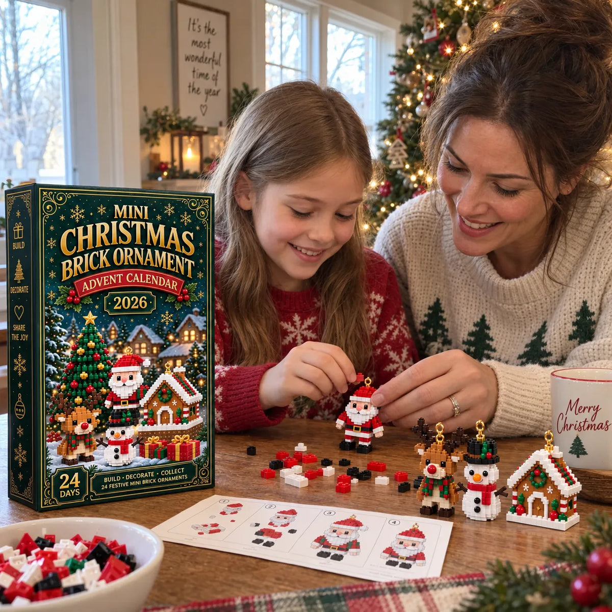 ⏳ Último día: 49 % de descuento – 🎄 Mini calendario de Adviento de 24 días con adornos navideños para armar | 24 adornos festivos únicos para construir, colgar y conservar 🧱