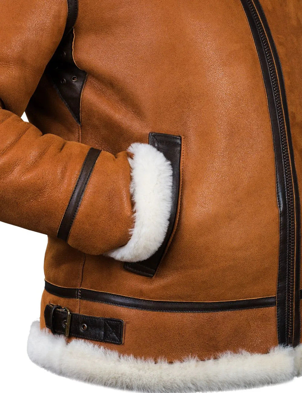 🔥Ofertas de Año Nuevo 2026 - Chaqueta de piel de oveja B-3 color whisky con capucha