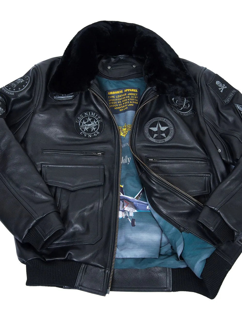 🔥Ofertas de Año Nuevo 2026 - NUEVA LLEGADA: CHAQUETA DE CUERO DE VUELO TOP GUN JOLLY ROGERS NEGRA