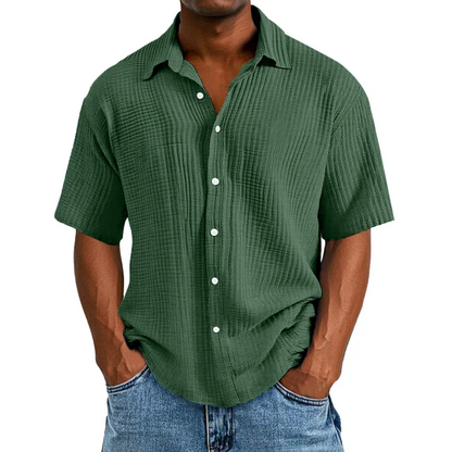 🔥Ofertas especiales de año nuevo 2026: camisa de manga corta informal, holgada y cómoda con textura para hombre