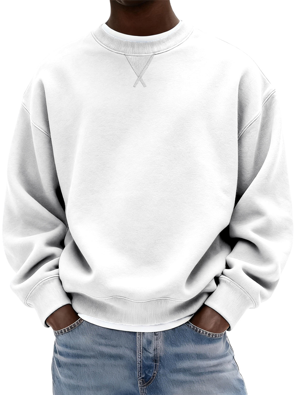 Sudadera de hombre confeccionada en algodón grueso con patrón de punto de cruz y cuello redondo