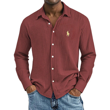 🔥🔥Ofertas especiales de año nuevo 2026: Camisas largas de algodón texturizado, informales, holgadas y cómodas para hombre