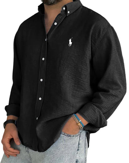 Camisa de hombre de lino y algodón con tapeta de botones