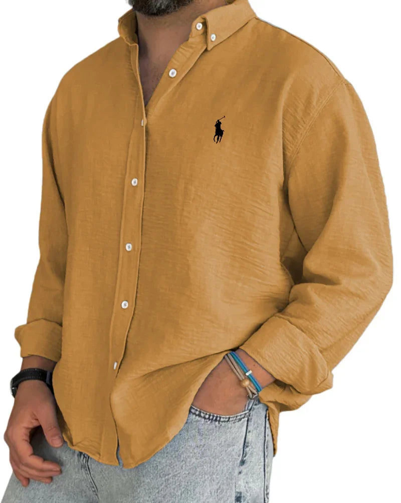 Camisa de hombre de lino y algodón con tapeta de botones