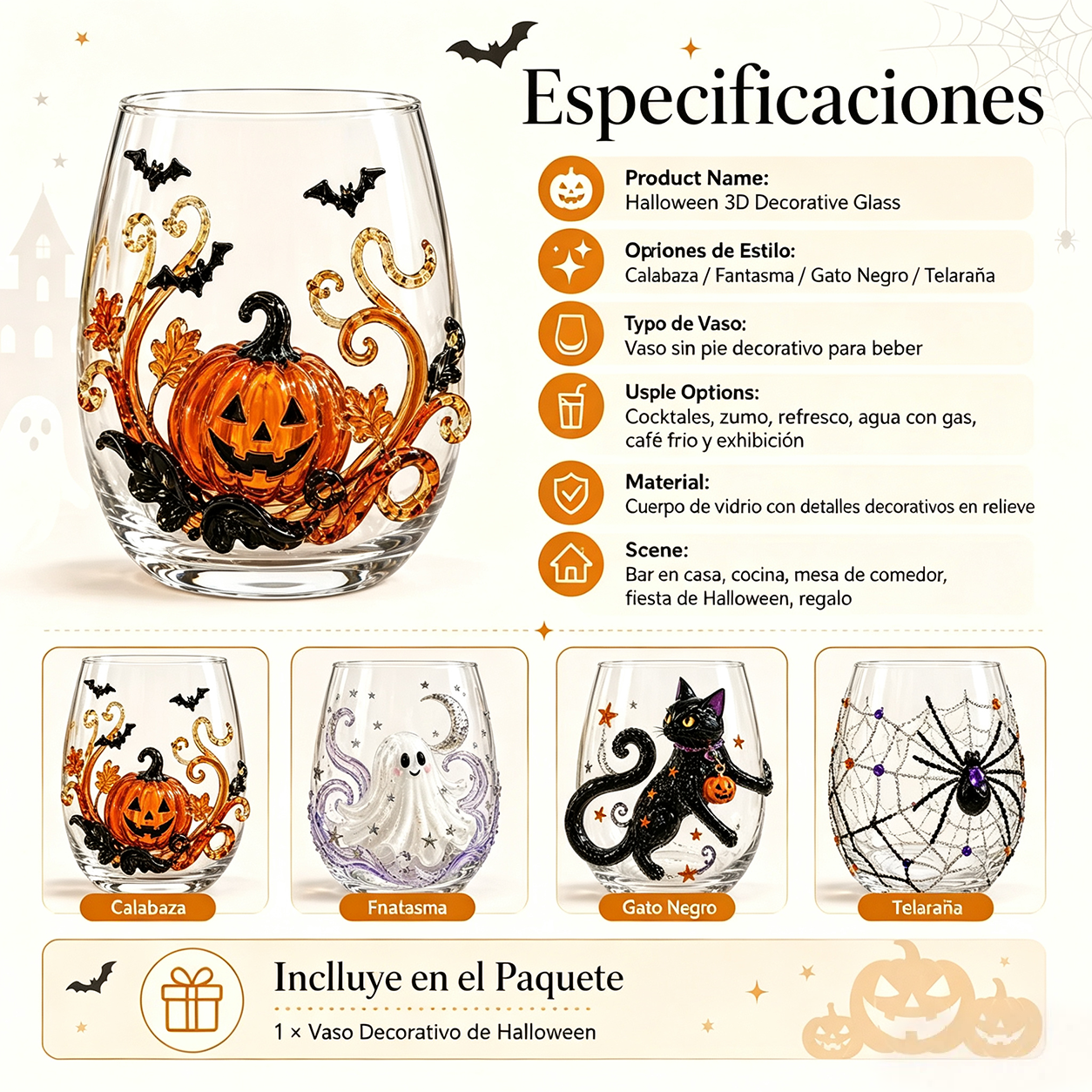 🎃 Colección de cristalería de Halloween en 3D