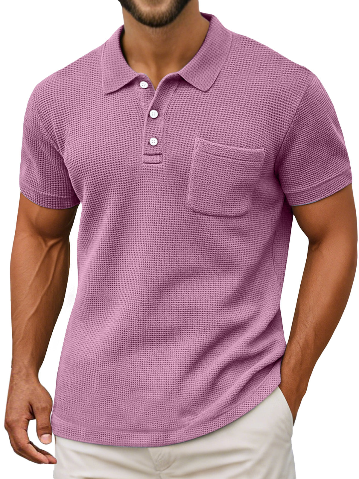 Polo ligero de tejido gofrado para hombre - transpirable, moderno y perfecto para el verano y el uso diario