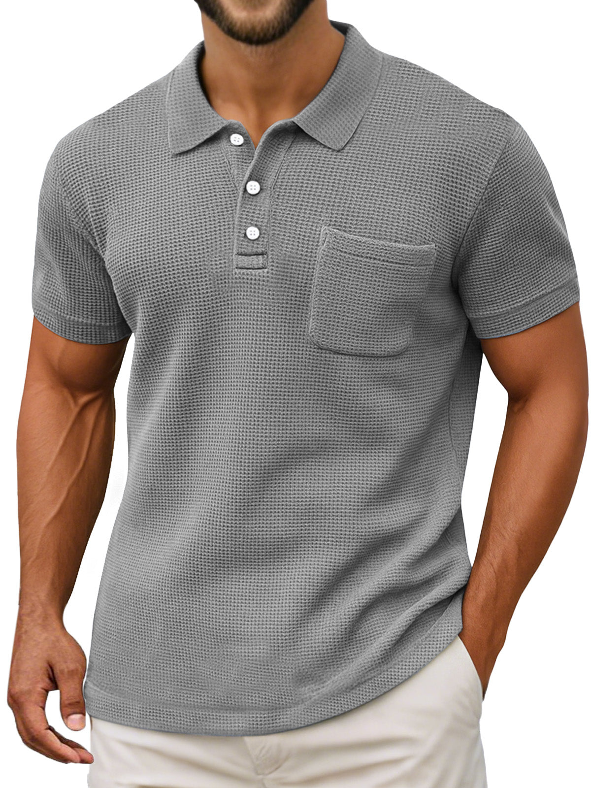 Polo ligero de tejido gofrado para hombre - transpirable, moderno y perfecto para el verano y el uso diario