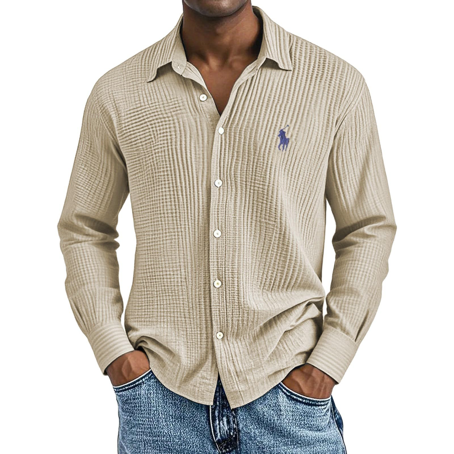 🔥🔥Ofertas especiales de año nuevo 2026: Camisas largas de algodón texturizado, informales, holgadas y cómodas para hombre