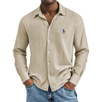 🔥🔥Ofertas especiales de año nuevo 2026: Camisas largas de algodón texturizado, informales, holgadas y cómodas para hombre