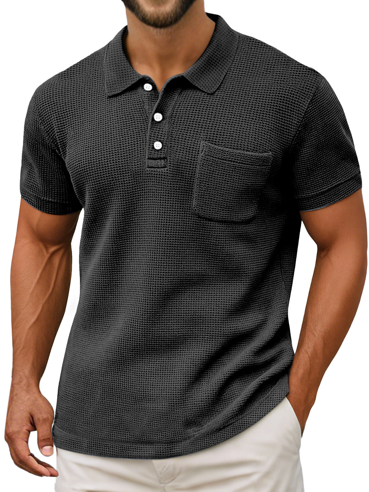 Polo ligero de tejido gofrado para hombre - transpirable, moderno y perfecto para el verano y el uso diario