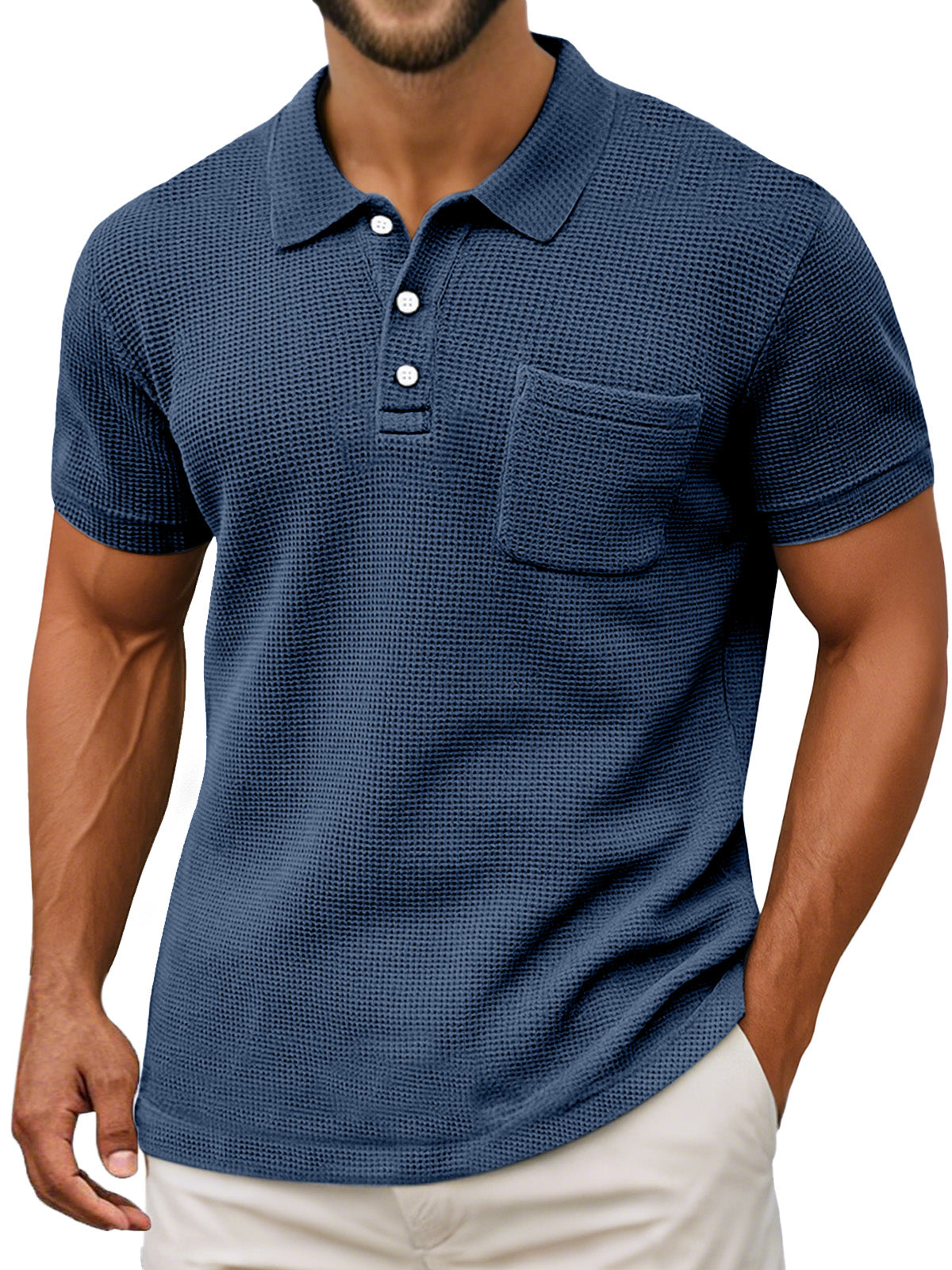 Polo ligero de tejido gofrado para hombre - transpirable, moderno y perfecto para el verano y el uso diario
