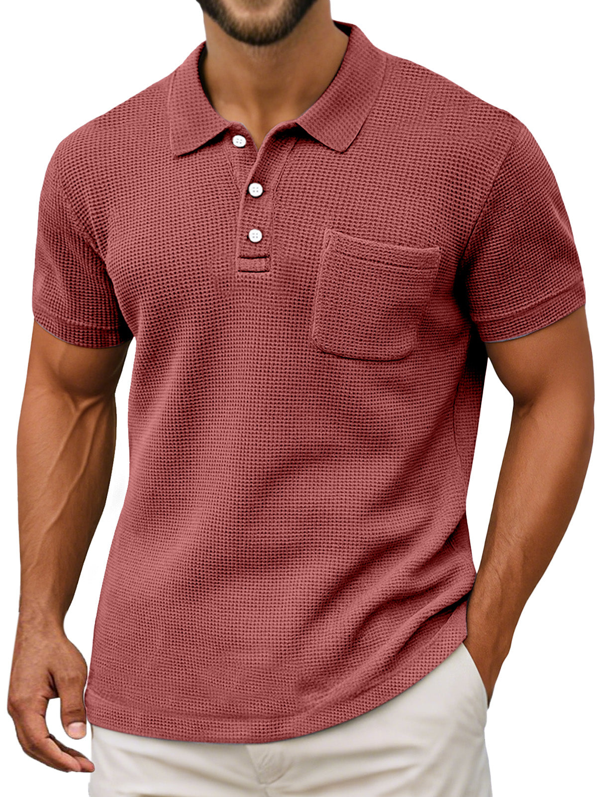 Polo ligero de tejido gofrado para hombre - transpirable, moderno y perfecto para el verano y el uso diario
