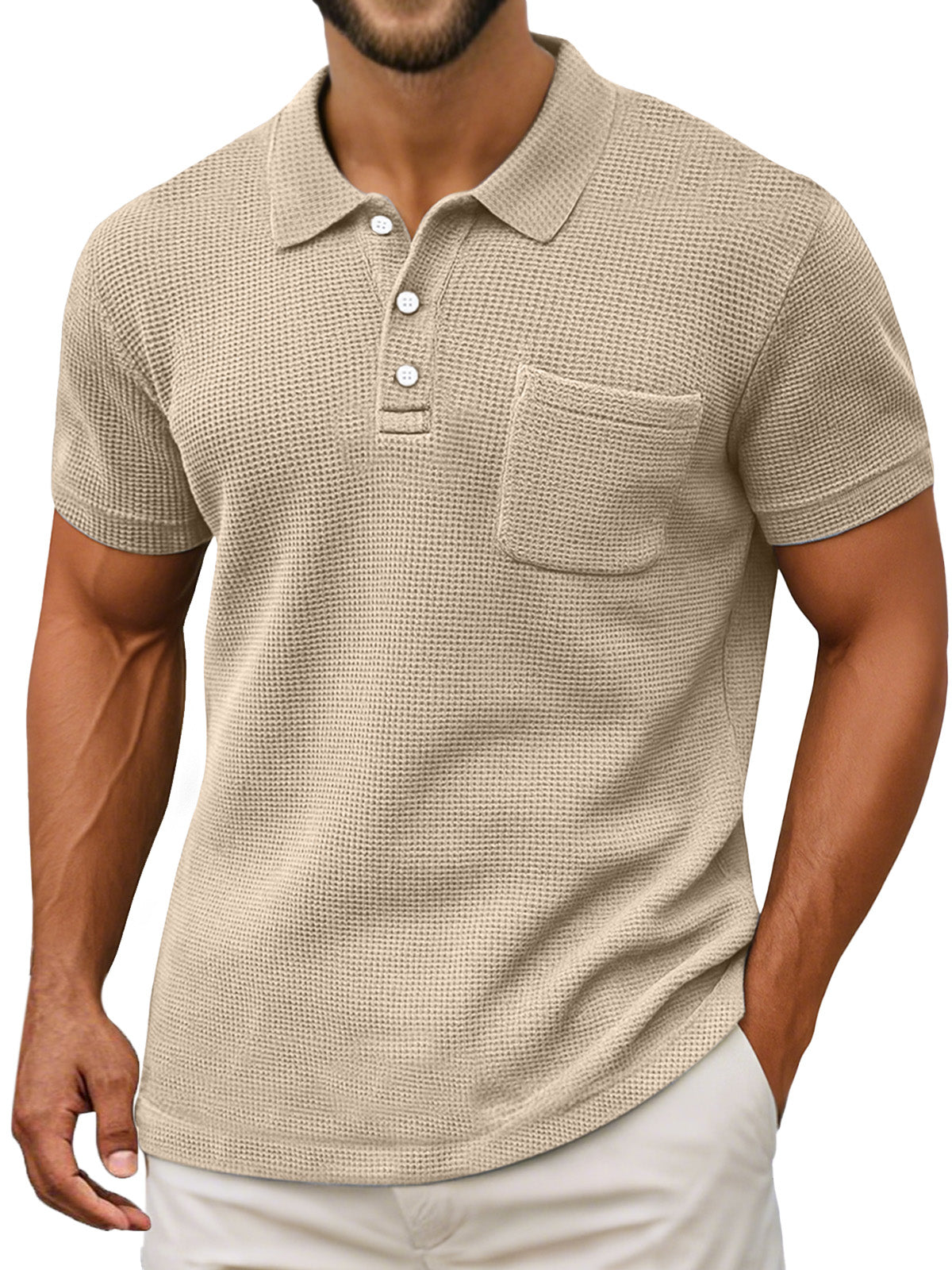 Polo ligero de tejido gofrado para hombre - transpirable, moderno y perfecto para el verano y el uso diario