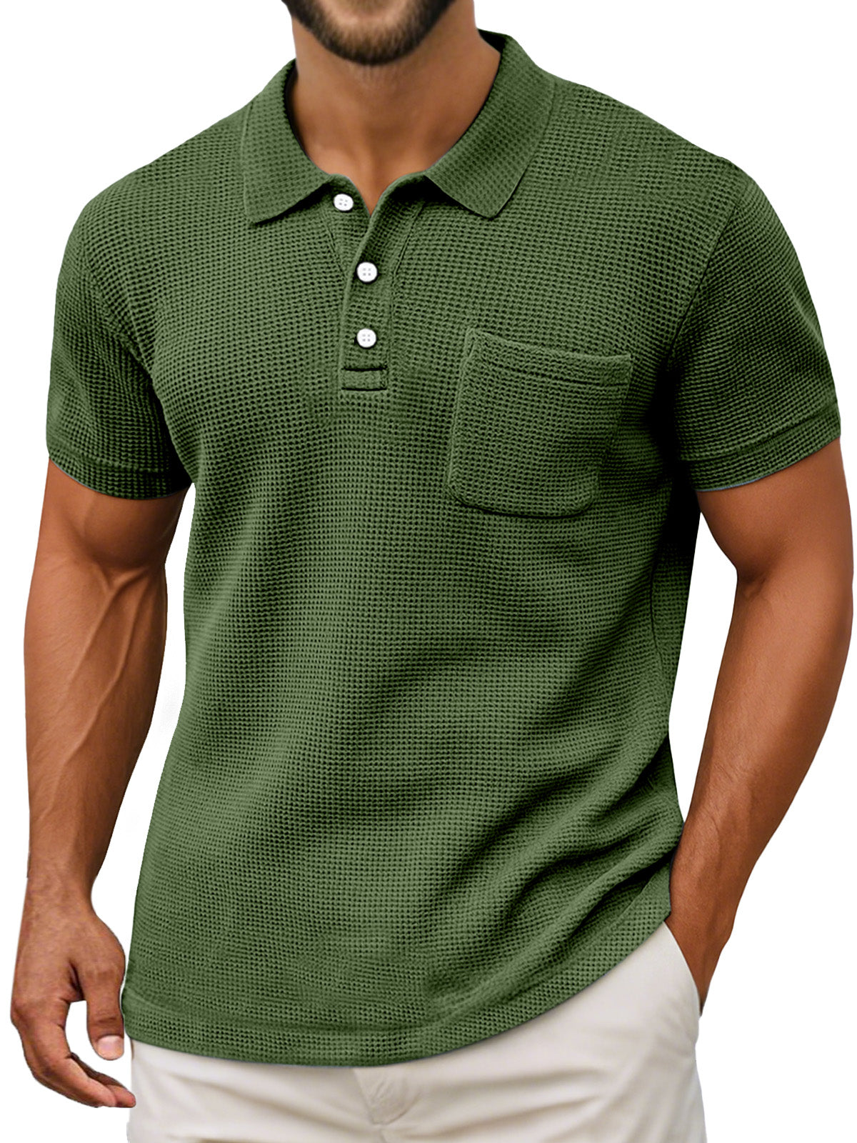 Polo ligero de tejido gofrado para hombre - transpirable, moderno y perfecto para el verano y el uso diario