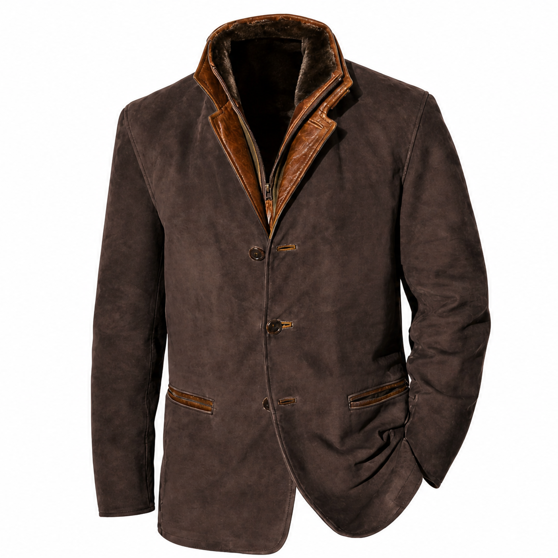 Chaqueta de hombre con cuello de cuero y chaquetas de longitud media