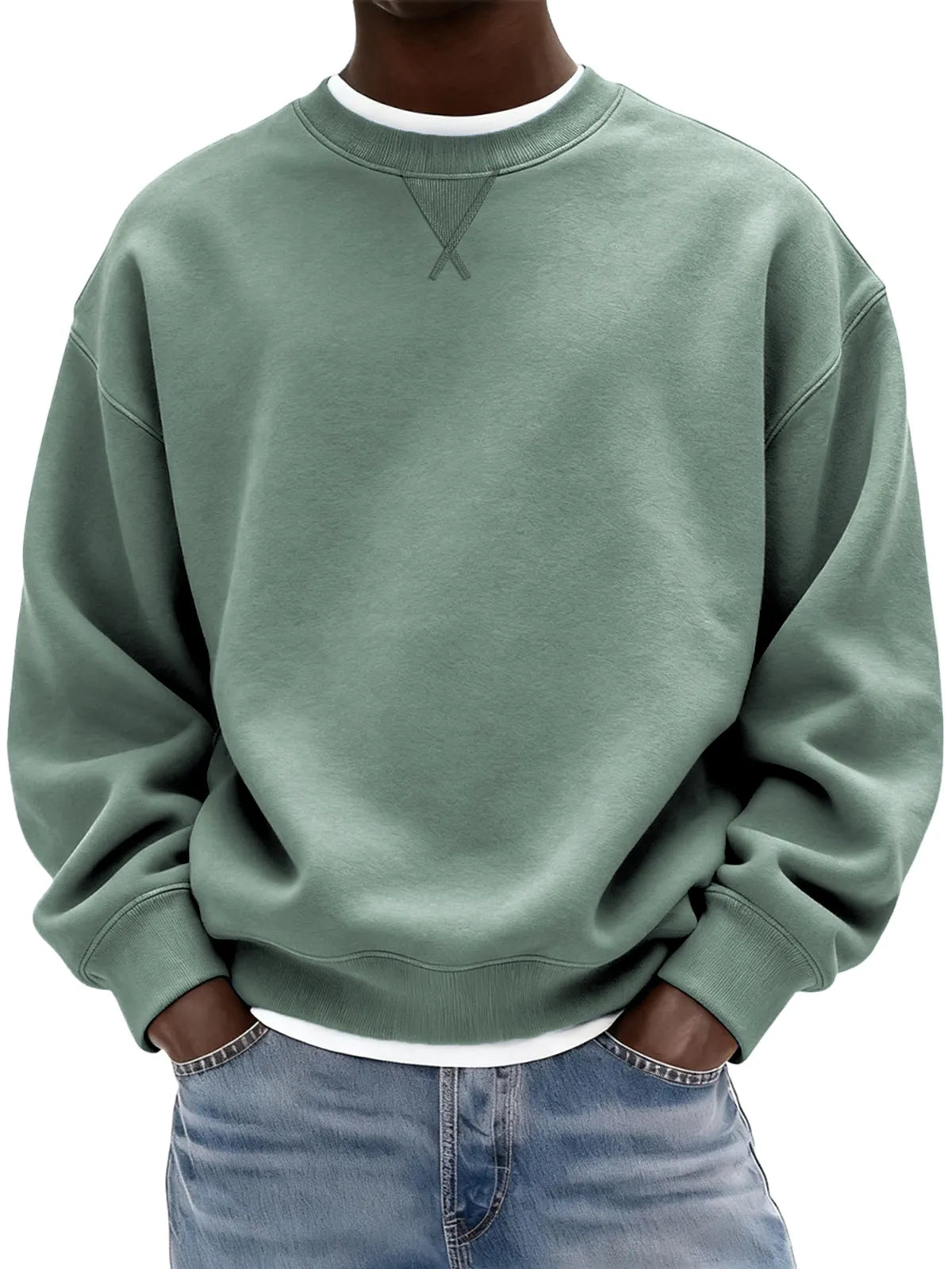 Sudadera de hombre confeccionada en algodón grueso con patrón de punto de cruz y cuello redondo