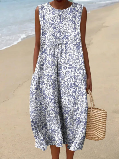 Vestido casual sin mangas para mujer en algodón con estampado