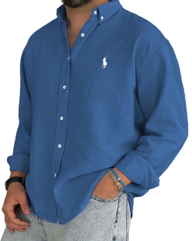 Camisa de hombre de lino y algodón con tapeta de botones