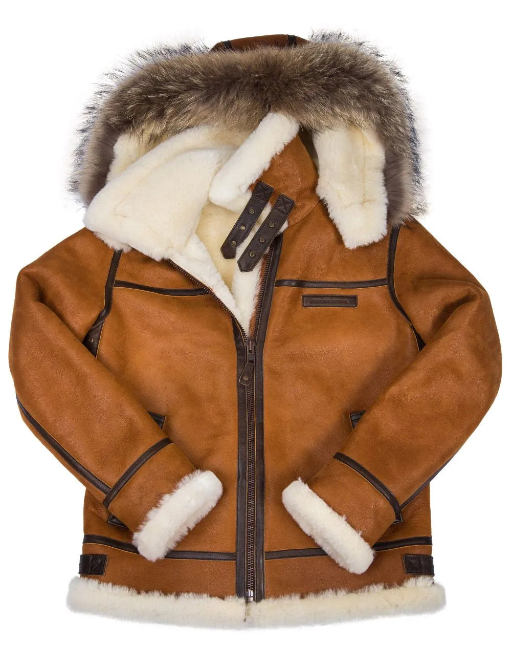 🔥Ofertas de Año Nuevo 2026 - Chaqueta de piel de oveja B-3 color whisky con capucha