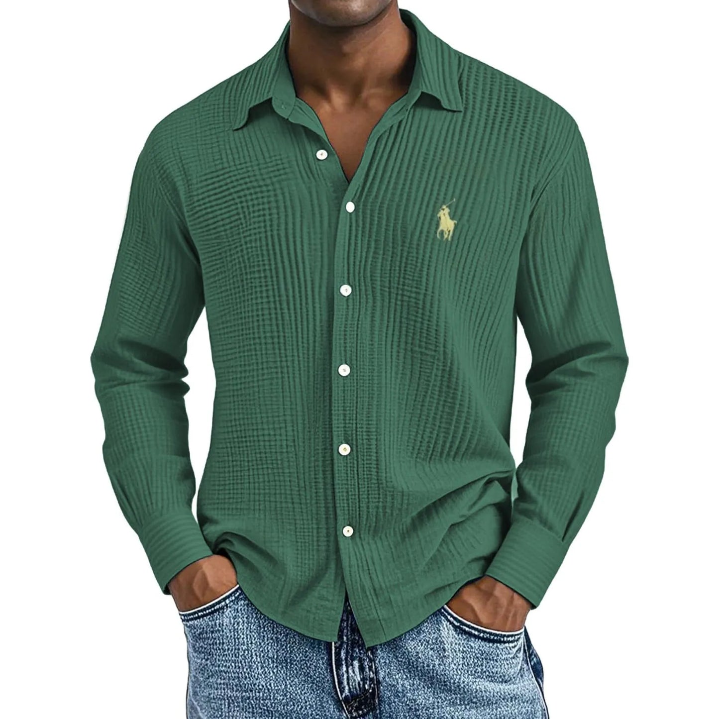 🔥🔥Ofertas especiales de año nuevo 2026: Camisas largas de algodón texturizado, informales, holgadas y cómodas para hombre