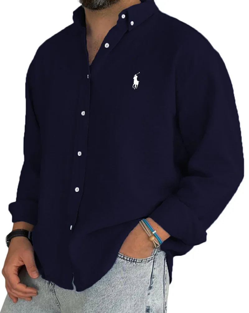 Camisa de hombre de lino y algodón con tapeta de botones